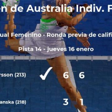 Johanna Larsson venció a Urszula Radwanska en la ronda previa de calificación del Open de Australia