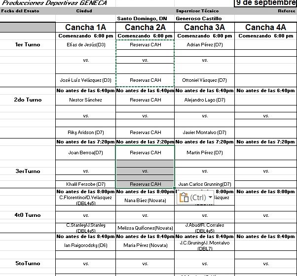 Calendario de juegos martes 9 de septiembre del Tenis de Campo la Copa 56 Aniversario CAH
